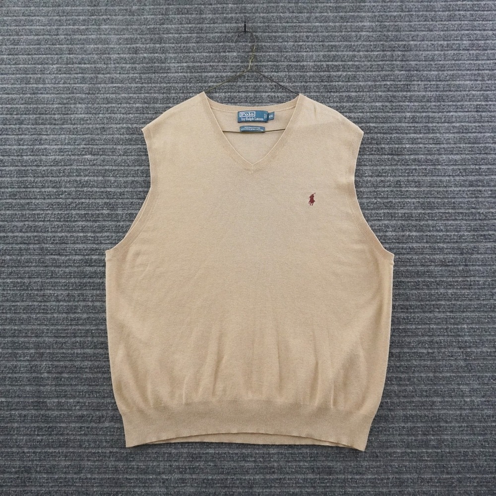 Polo Ralph Lauren Sweater Vest Mens XXL Tan Pima Cotton V-Neck Pony Logo